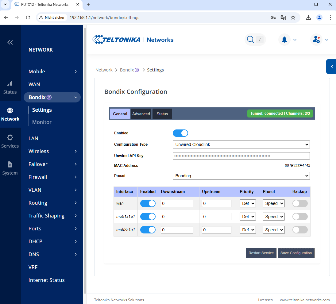 RutOS Bondix Configuration